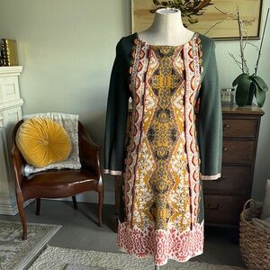 Elegant Multicolor Patterned Knit & Knotted Dress EUC! Anthro